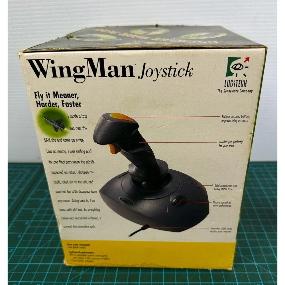 Vintage Logitech WingMan Flight Joystick Model 3001 PC Gameport With Box Gray